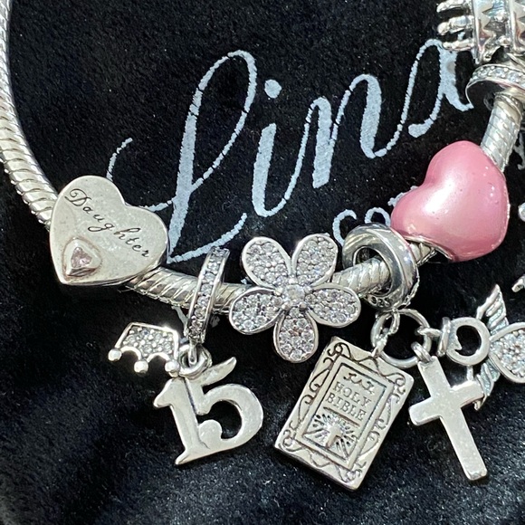Linx Snake Chain Bracelet with Religious Quinceanera 15th Birthday Themed Charms - Picture 5 of 6